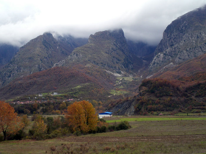 Autumnal view of the Dhëmbeli mountains near Përmet (Photo: Robert Elsie, November 2010).