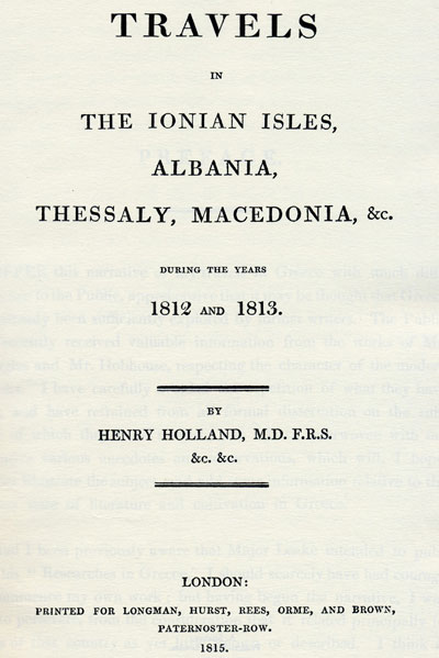 Title page of Travels in the Ionian Isles