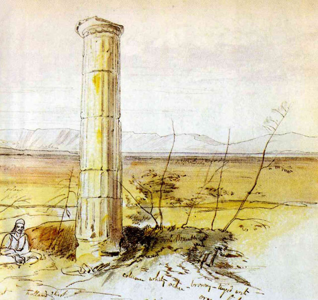 Edward Lear. Ancient column in Shtyllas near Fier, October 1848.