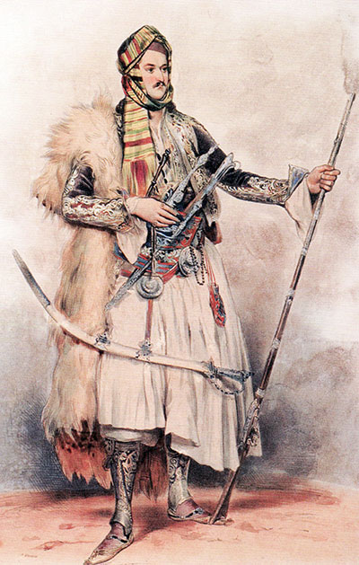 Albanian warrior, by Achille Devéria (lithograph, 1825).