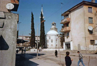 Mosque and clock tower of Peqin (Photo: Robert Elsie, March 1997)