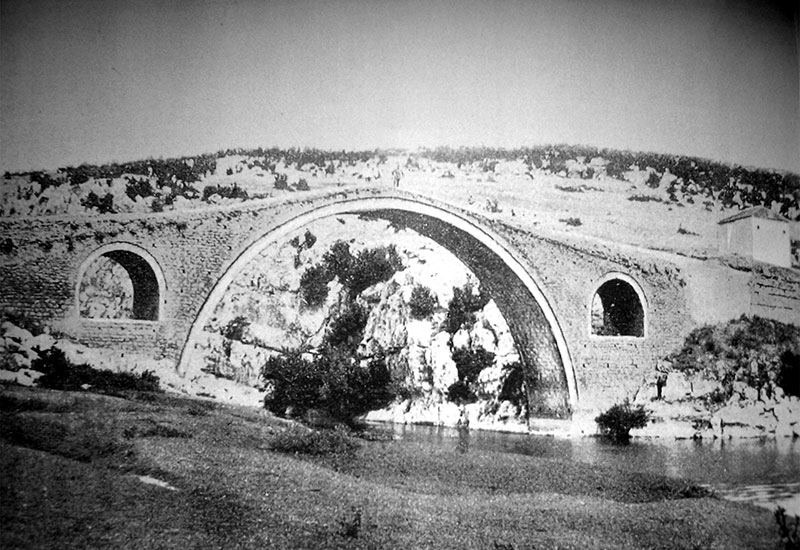 Old photo of the Fshaj Bridge (Ura e Fshajt) in western Kosovo.