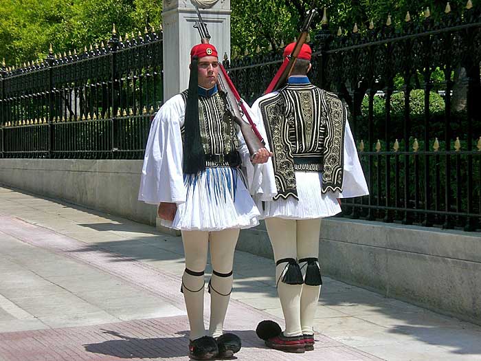 Greek Evzones wearing a fustanella (Photo: Robert Elsie, May 2009).