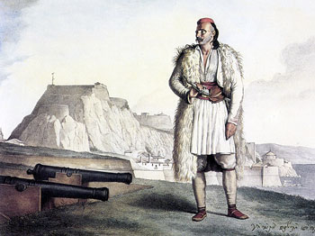 Suli warrior in Corfu, sketched by Louis Dupré (Paris 1825).