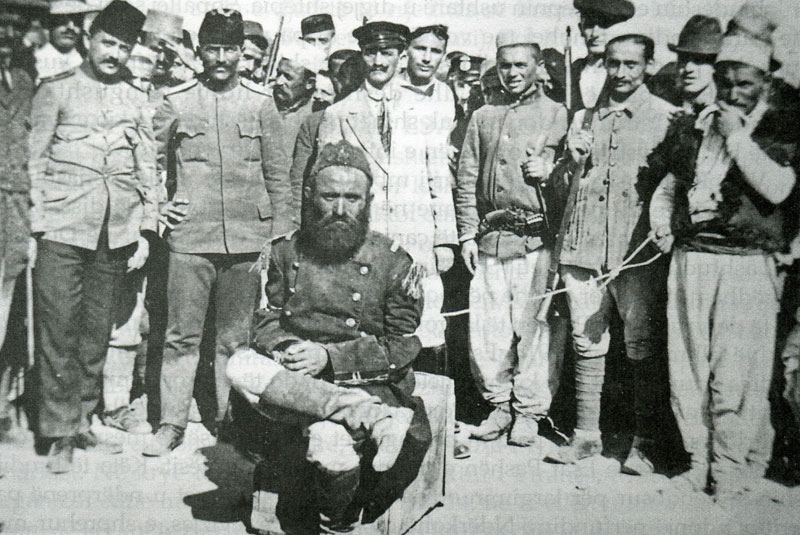 The captured Muslim rebel leader Haxhi Qamili (1876-1915) in June 1915 before he was hanged.