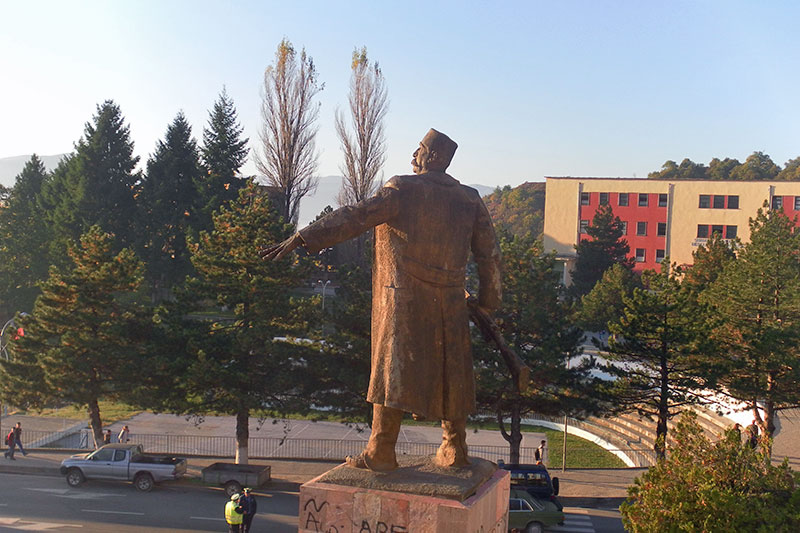Statue of Kosovar rebel leader Bajram Curri in the town of Bajram Curri in northeastern Albania (Photo: Robert Elsie, October 2013).