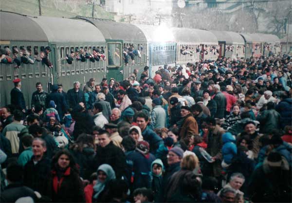 Expulsion of the Albanians. Prishtina train station, April 1999.
