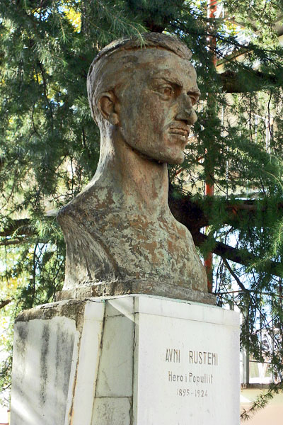 Bust of Avni Rustemi in his native village of Libohova (Photo: Robert Elsie, October 2012).