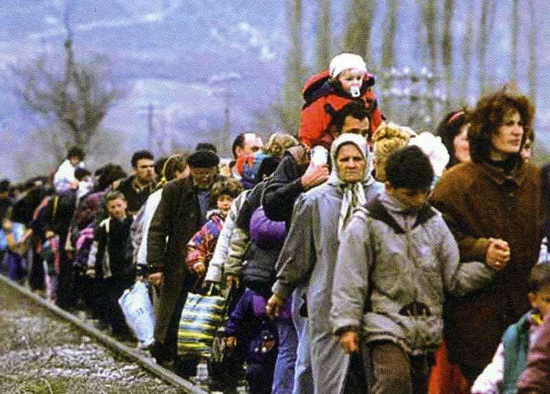 Kosovo Albanian refugees fleeing their country in March 1999.
